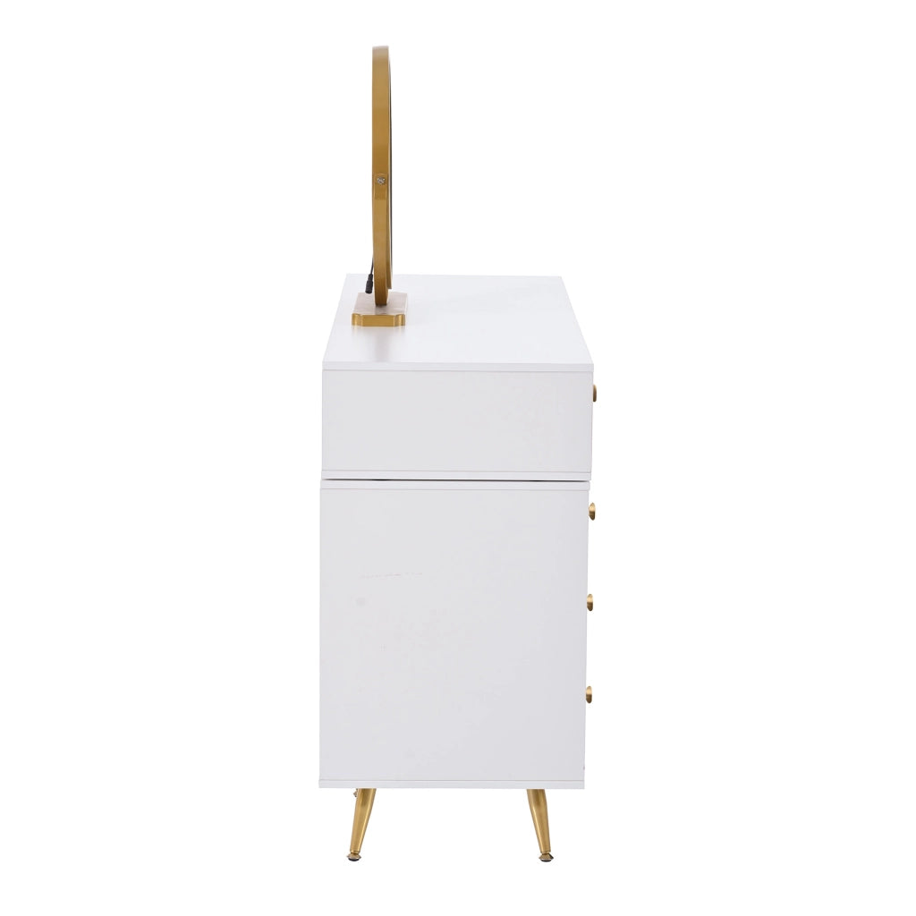 Tavolo da trucco con specchio LED, mobile laterale regolabile e cassetti, bianco, 100x78x40 cm