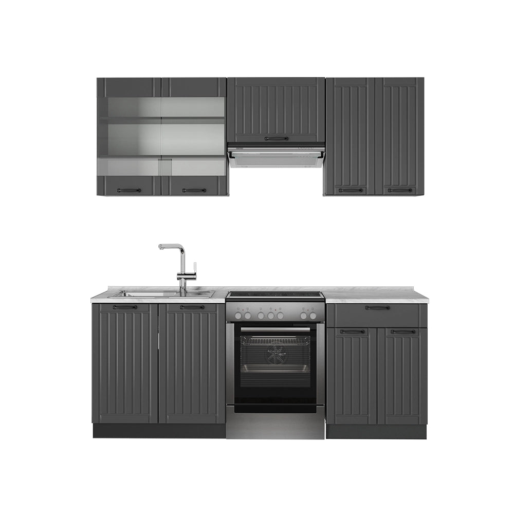 Vicco Cucina componibile Grigio scuro 200 cm , PL Marmo