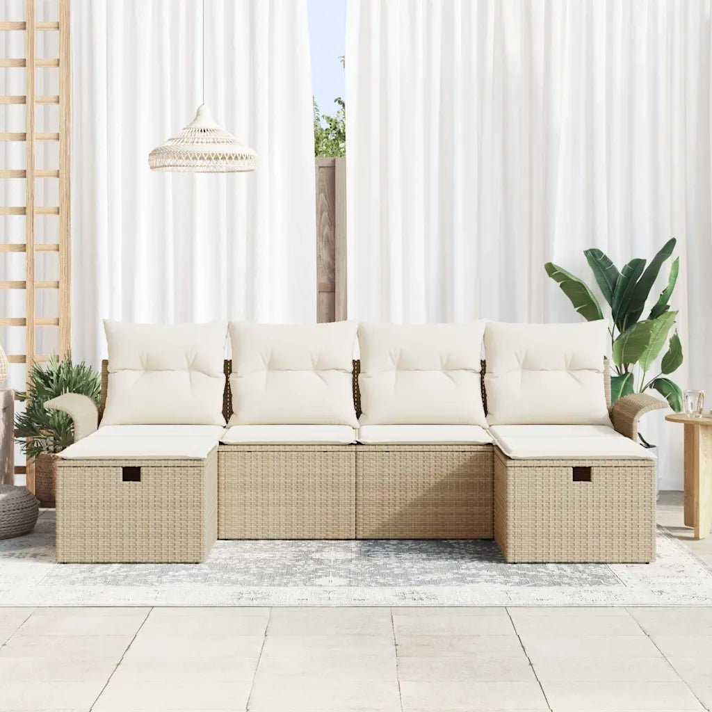 Set Divano da Giardino 6 pcs Beige e Crema polyrattan