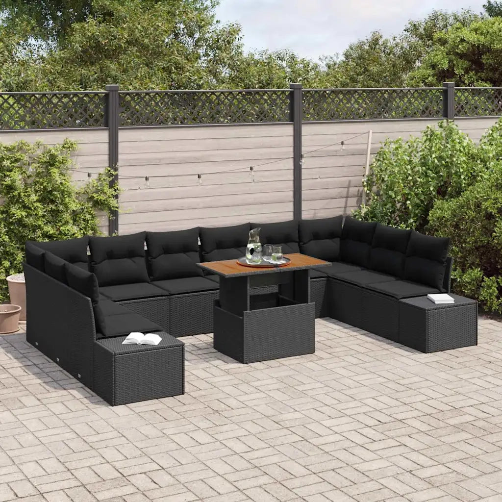 Set Divano da Giardino con cuscino 11 pcs Nero e Marrone 3350016