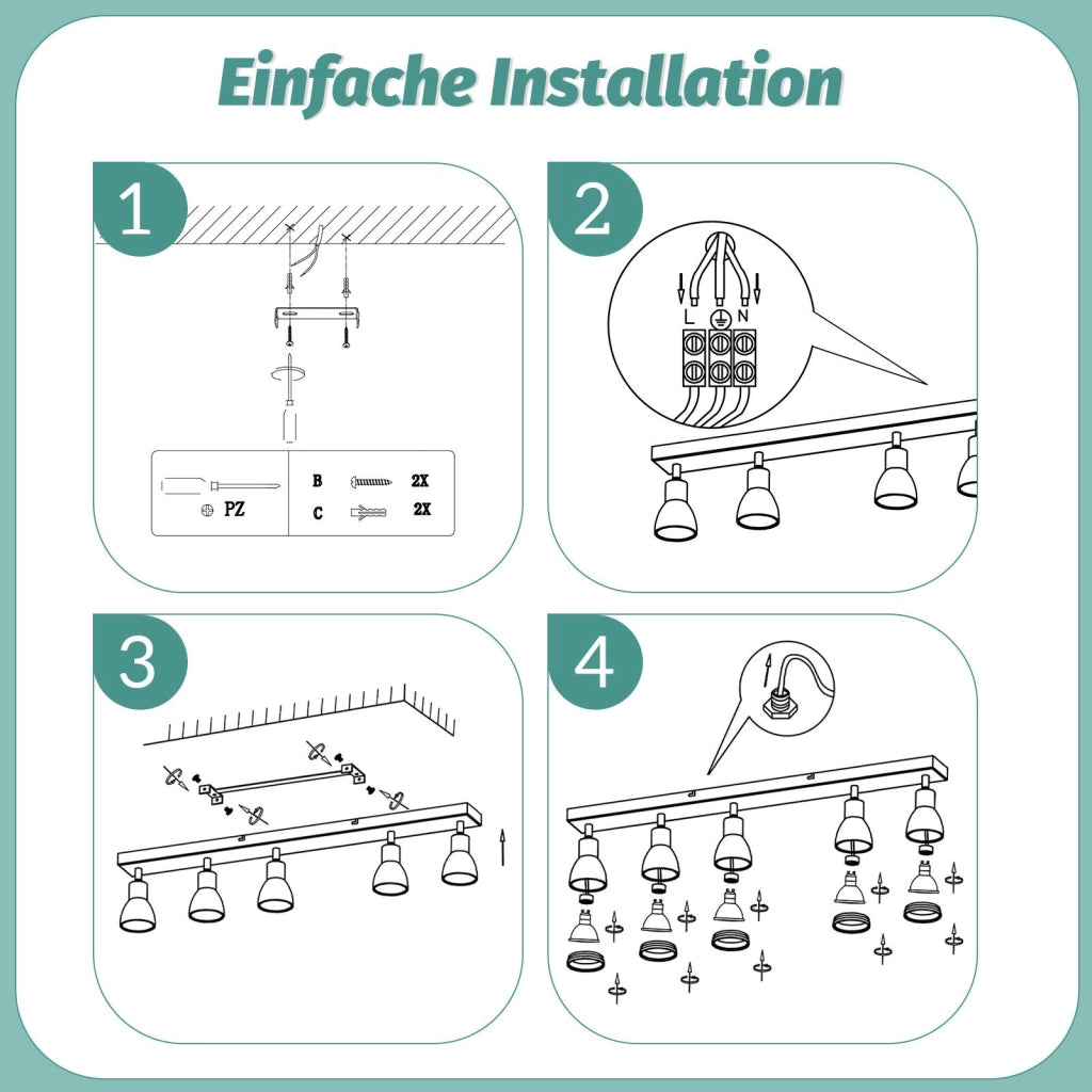 ZMH Faretto da soffitto bianchi 5 luci GU10 metallo orientabili per cucina ufficio soggiorno senza lampadina