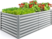 Letto da Giardino Rialzato in Metallo, Orto Rialzato con Design a Fondo Aperto, Protettori d'Angolo Rinforzati, Aiuola Rialzata da Esterno per Verdure, Fiori e Erbe Aromatiche (Grigio)