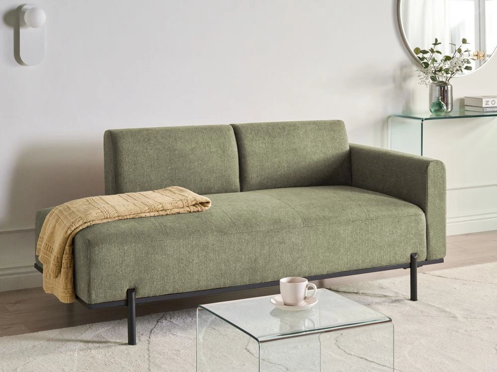 Chaise Lounge a destra Verde in finto lino Stile minimalista Gambe in metallo Chaise da salotto