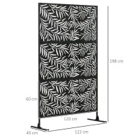 Paravento da Esterno in Acciaio con Motivi a Salice e 2 Piedini, 122x45x198 cm, Nero