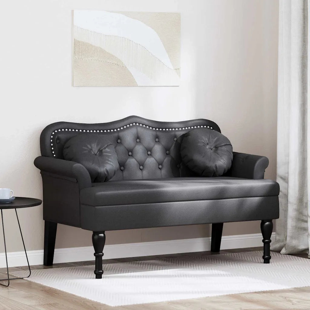 Panca Chesterfield-Sgabello-Divano Nero 120,5 x 65 x 75 cm Pelle Sintetica
