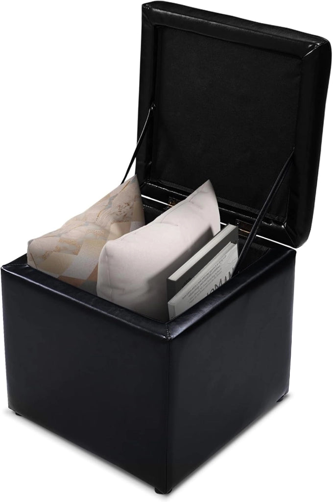 Pouf Contenitore Quadrato, Cubo Poggiapiedi di 30 L, Carico Max. 150 kg, 40 x 40 x 40 cm (Bianco)