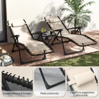 Set 2 Sedie Sdraio a Gravità Zero Pieghevoli con Schienale Regolabile e Tavolino, Beige