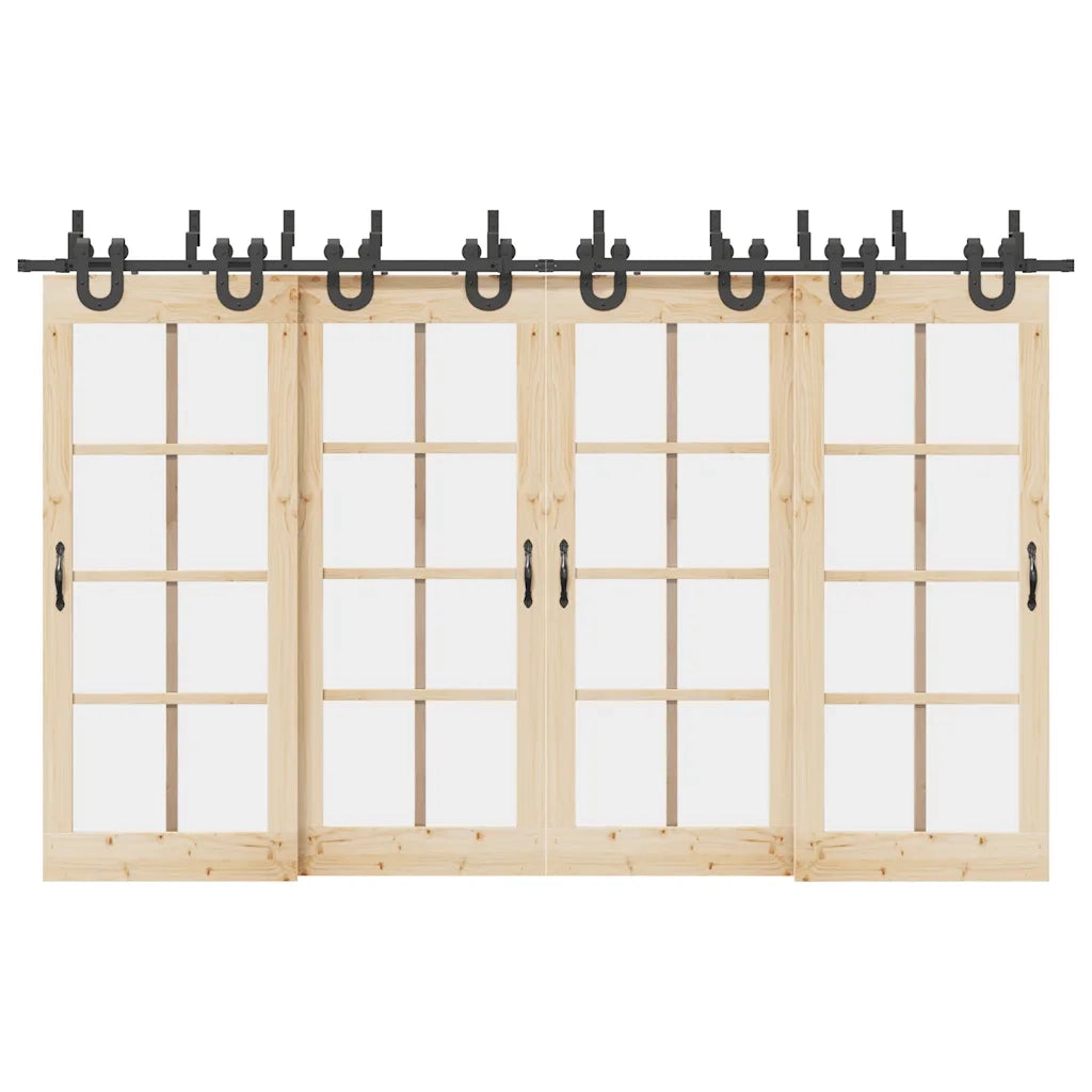 Kit di Binari per Porte Scorrevoli 366 cm Acciaio Nero