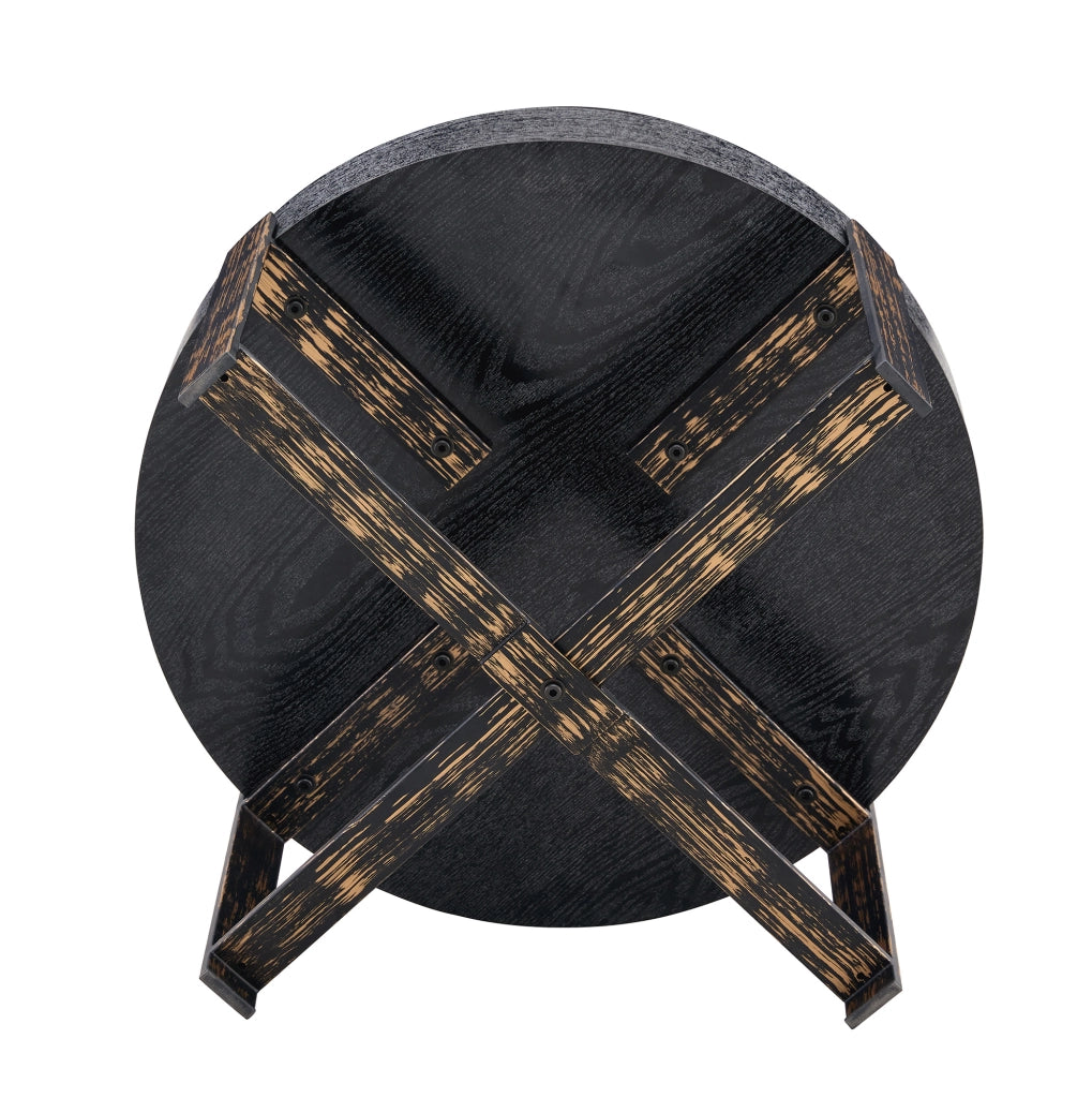 Tavolino rotondo nero in MDF e metallo ?68 x 39 cm con base a croce