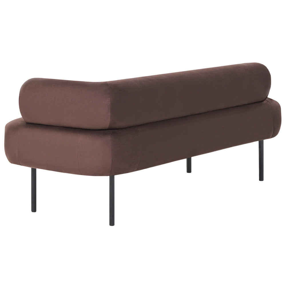 Chaise longue destra con rivestimento in velluto marrone scuro e gambe in metallo, per soggiorno, design moderno