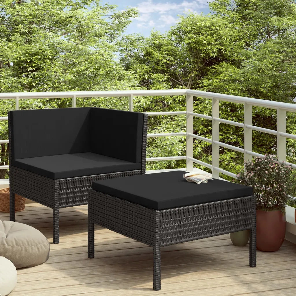 Set Divani da Giardino 2 pz con Cuscini in Polyrattan Nero 310207