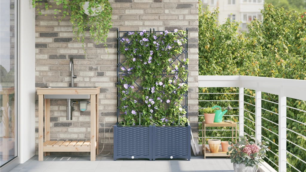 Fioriere da Giardino con Sistema di Irrigazione 2 pz Grigio