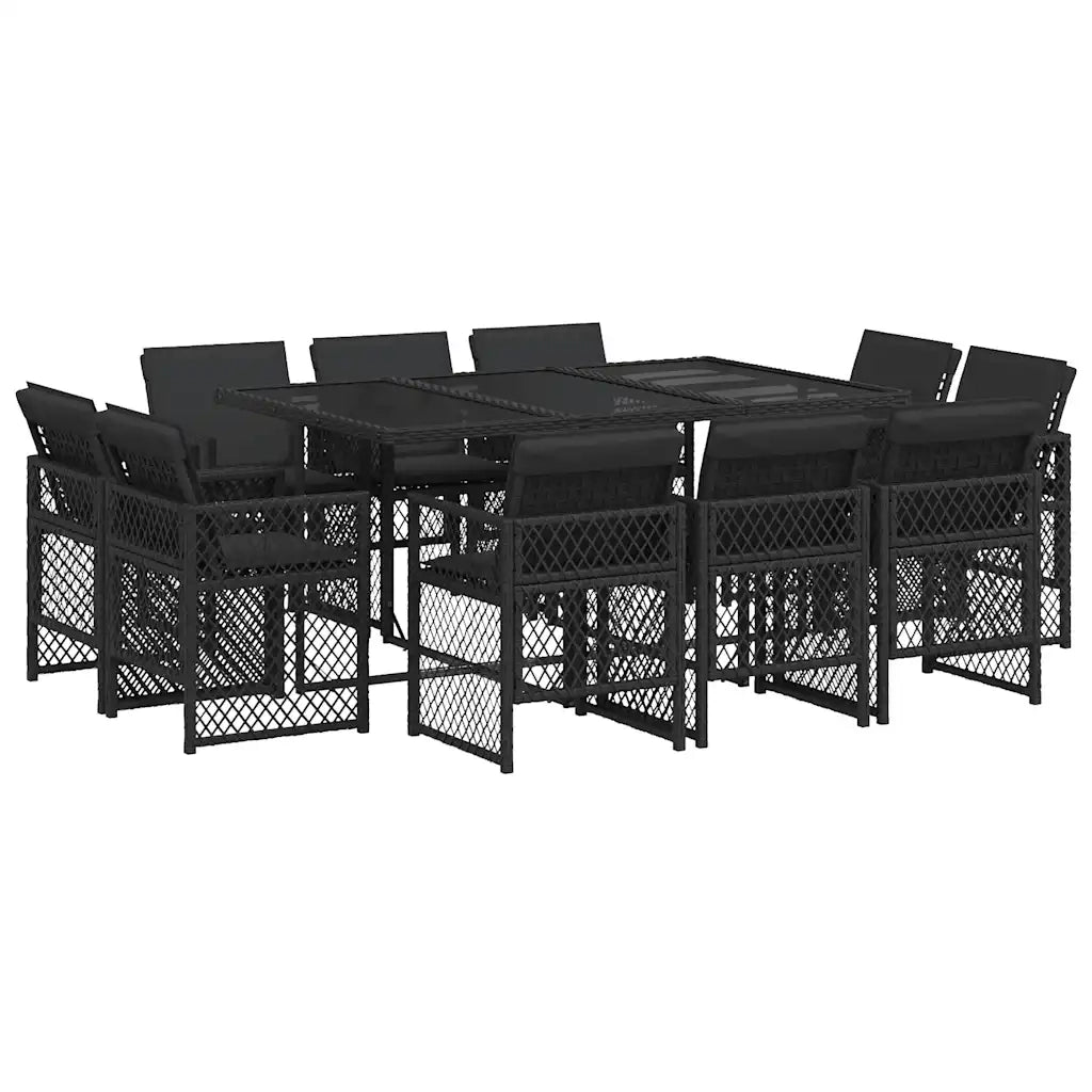 Set da Pranzo da Giardino 11 pz con Cuscini in Polyrattan Nero