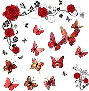 Set di 1 sticker murale rosso e 12 sticker murale 3D farfalle, decorazione per parete, arredamento per la casa, sticker murale per isola di parete