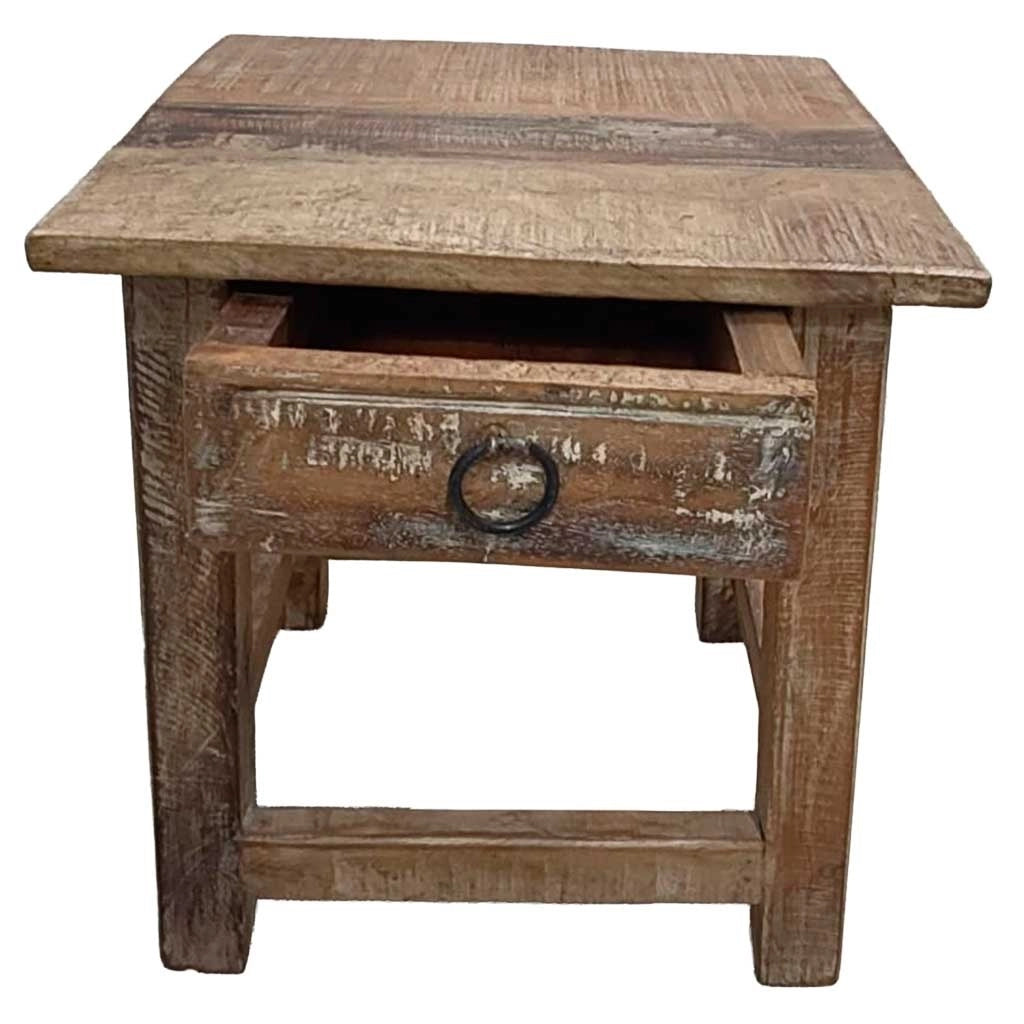 Sgabello con cassetto in legno con finitura artigianale marrone 25x25x29 h cm
