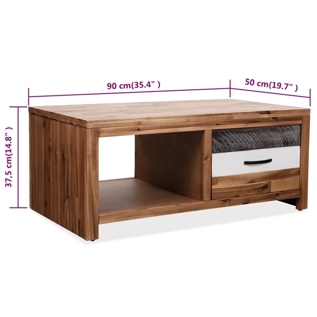 Tavolino da Salotto in Legno Massello d'Acacia 90x50x37,5 cm 246043