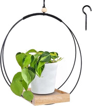 Hanger a macramé pendente con base in legno - vaso da appendere per interni ed esterni - nero