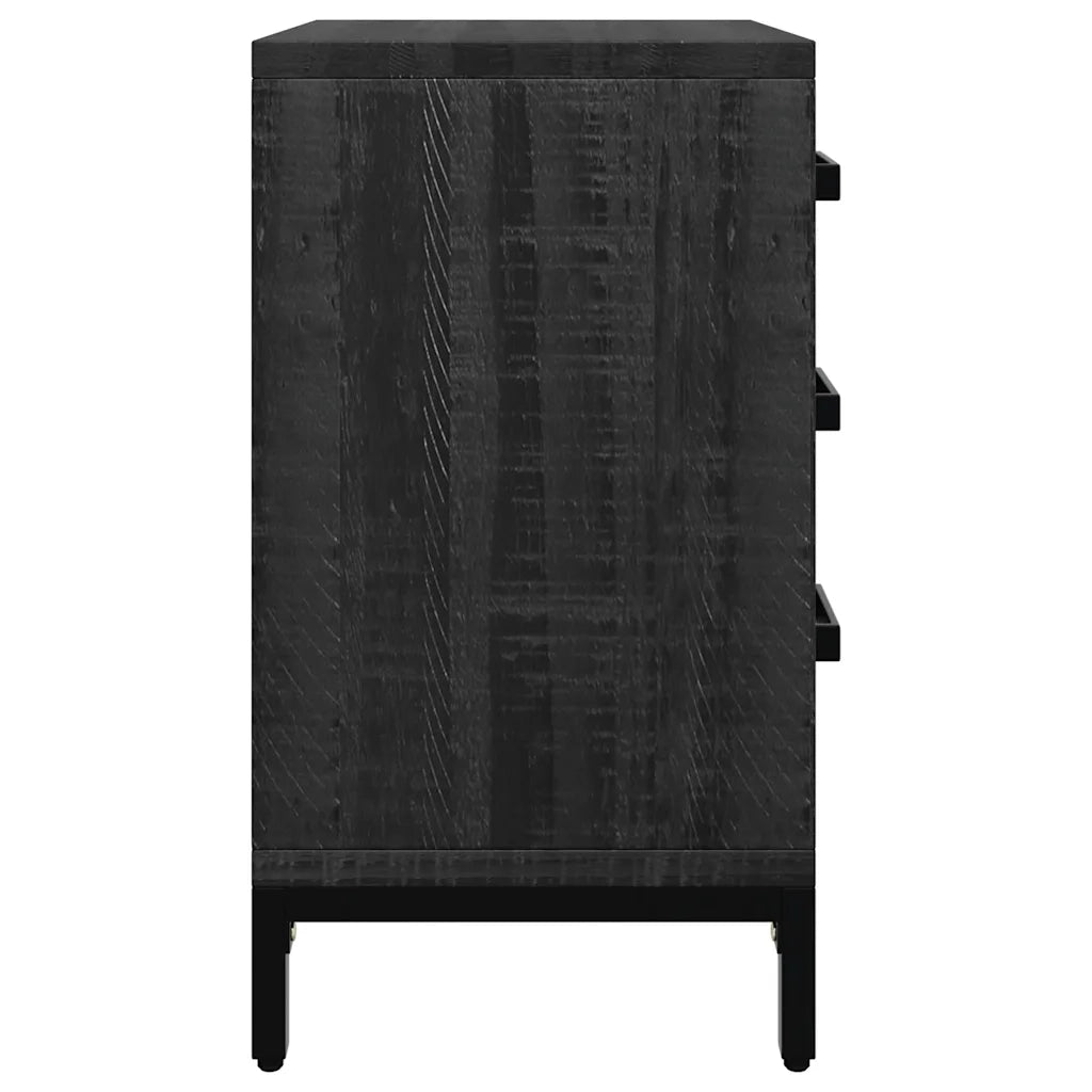 Comodino Nero 40x30x55 cm Legno Massello di Pino Riciclato 349914