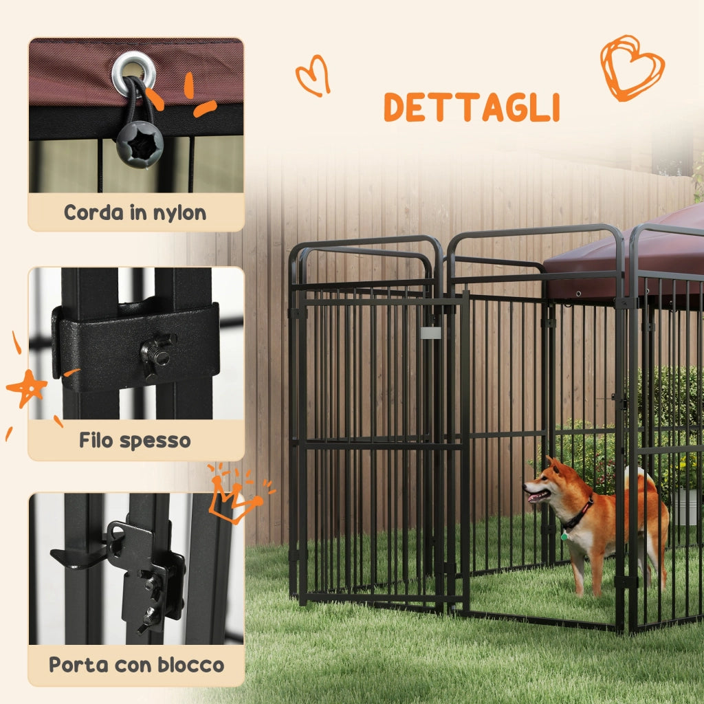 Recinto per Cani da Esterno in Metallo con Tetto ¨C Xylo ¨C Marrone 282x141x160.5cm