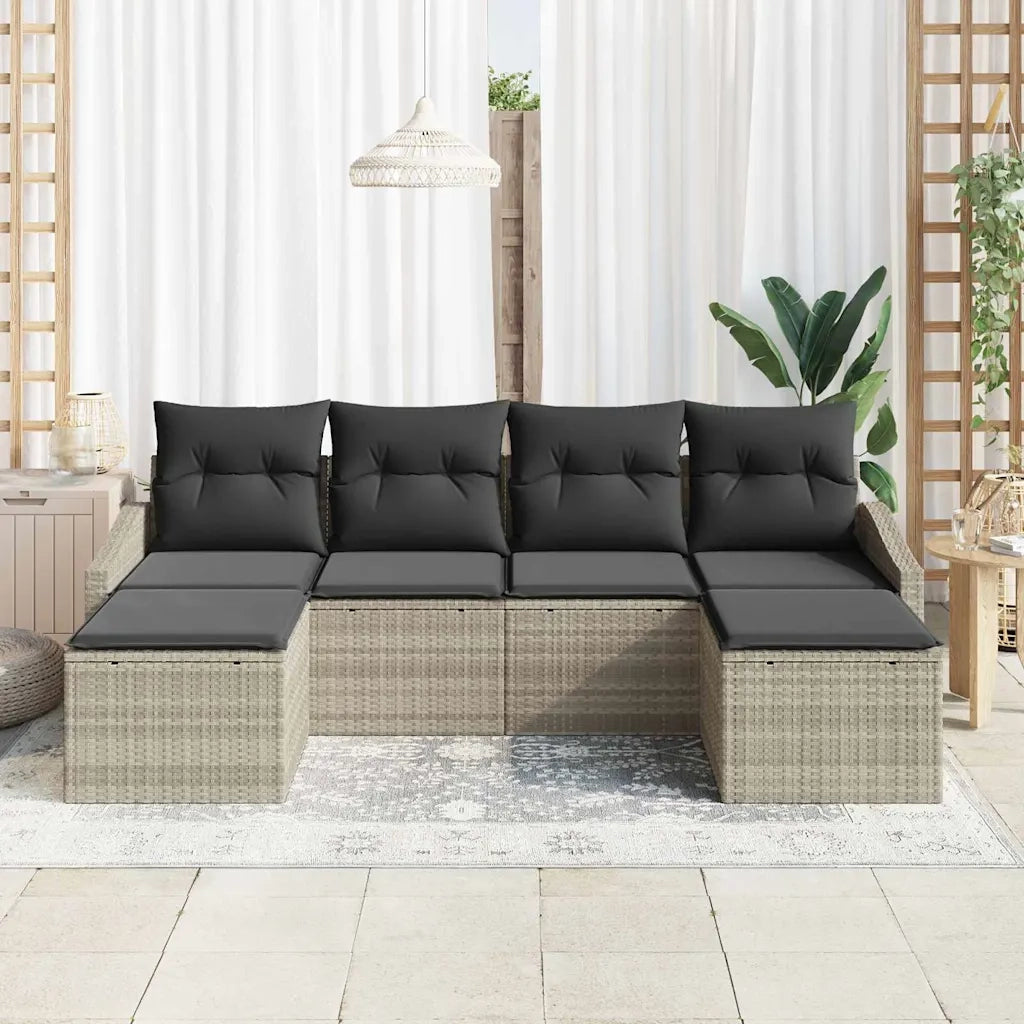 Set di divani con cuscino 6 pcs Grigio chiaro polyrattan