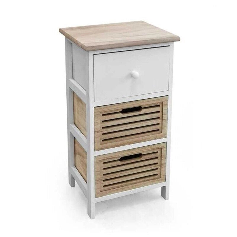 CASSETTIERA IN LEGNO CON 3 CASSETTI COLORE BIANCO E NATURALE 34 X 25 X 62 CM