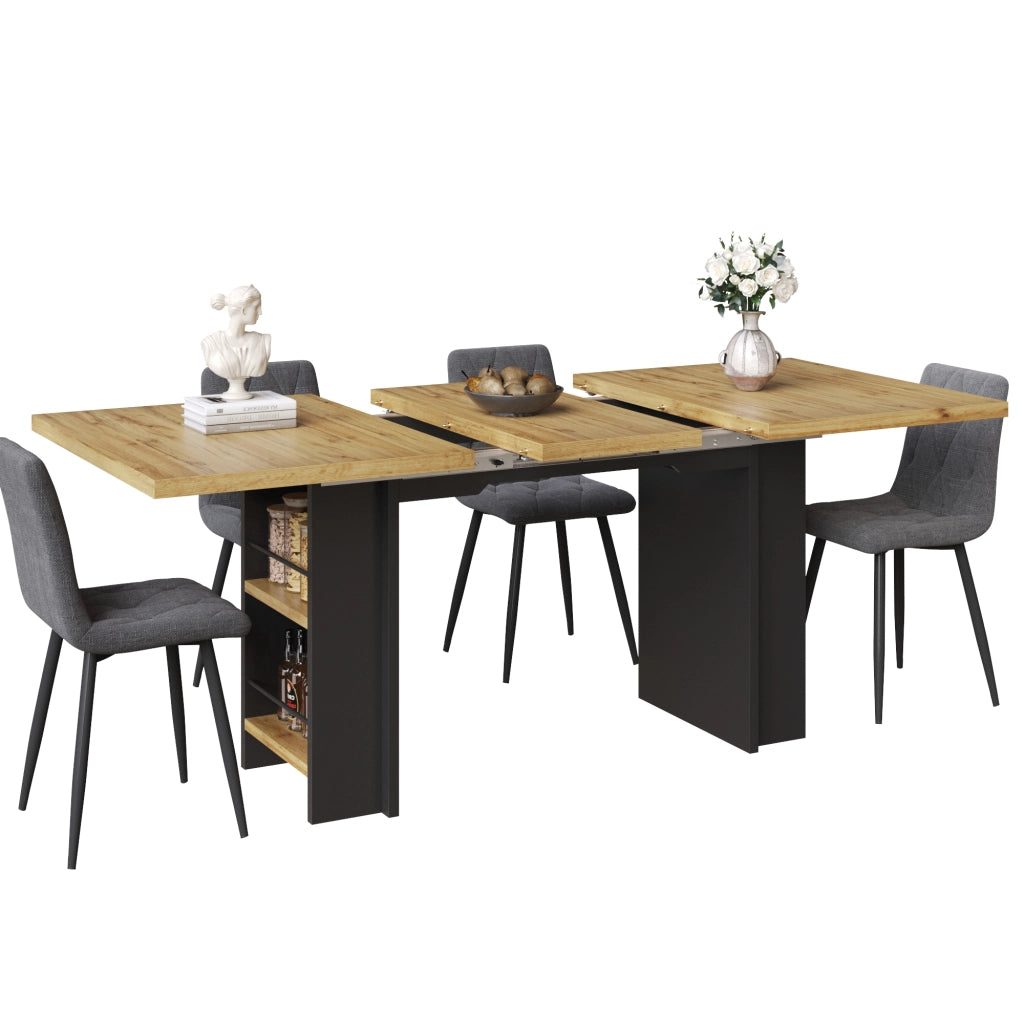 Tavolo da Pranzo Allungabile 120-160x80 cm con Ripiani ¨C MINIMAL ¨C Legno Naturale