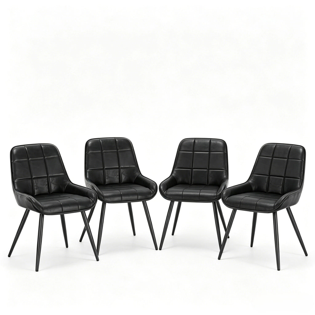 Set di 4 sedie da pranzo nere in pelle sintetica e metallo, sedie imbottite ergonomiche per casa e ufficio
