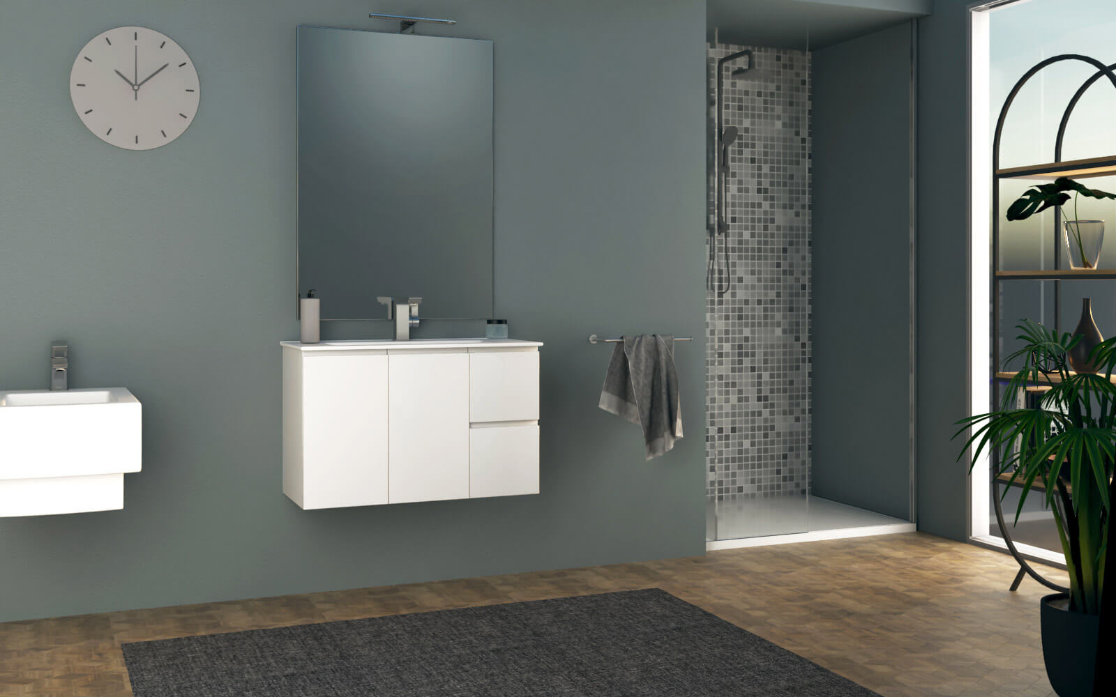 Mobile Bagno Sospeso 80 cm Lavabo e Specchio Tavassi Urano Bianco Lucido