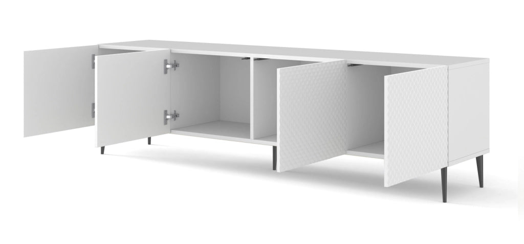 MOBILE RAVENNA C DIAMOND MDF HG PORTA TV 4D 200 BIANCO OPACO GAMBE NERO LUCIDO