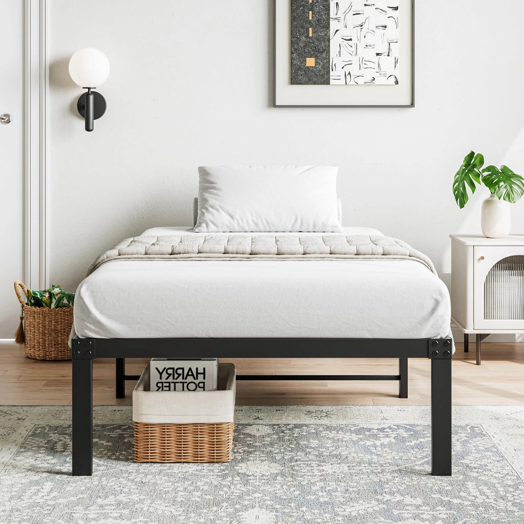 LETTO 90x200 cm in metallo nero, struttura piattaforma silenziosa