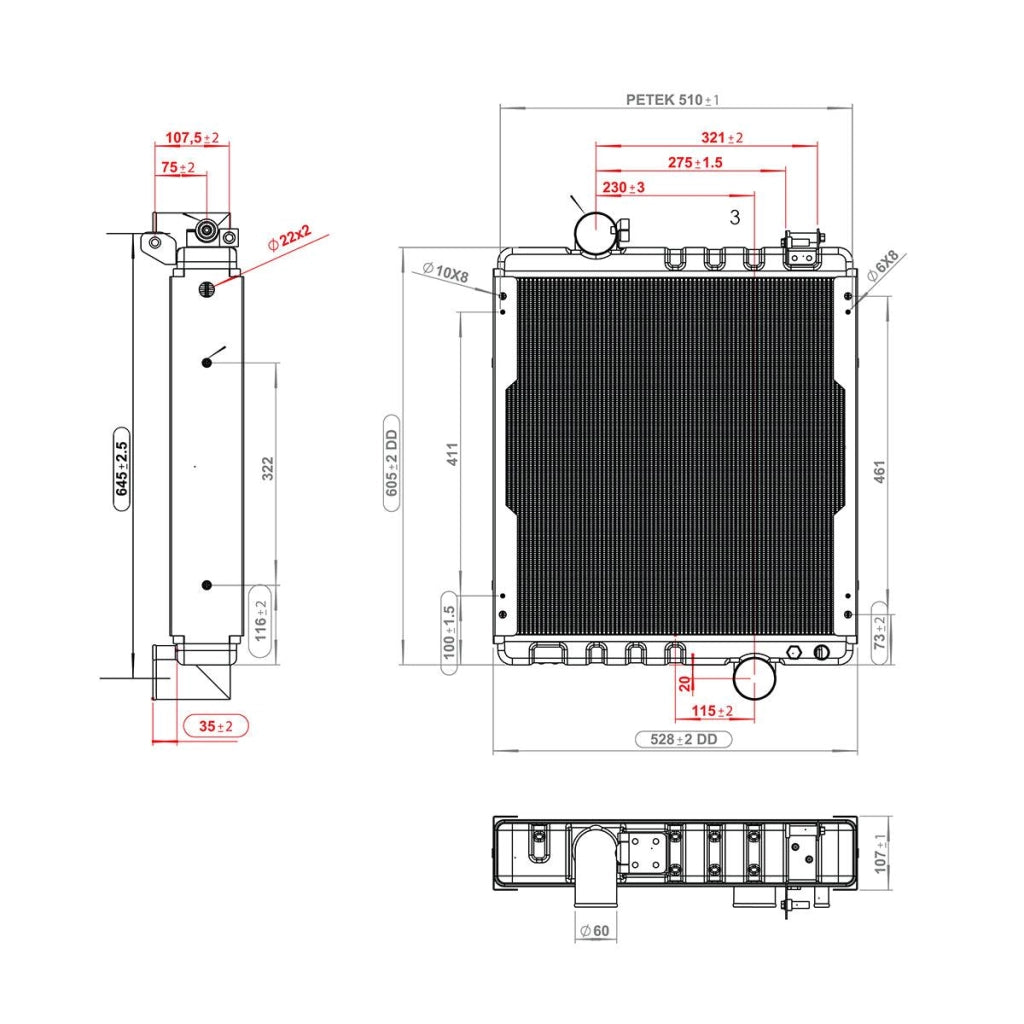 Radiatore raffreddamento acqua a 4 file di celle per John Deere serie 6000, 6005, 6010, 8000 codice OEM AL110865, AL115002, AL115731, AL118774, AL118775, AL78001, 7700042320, 74712038