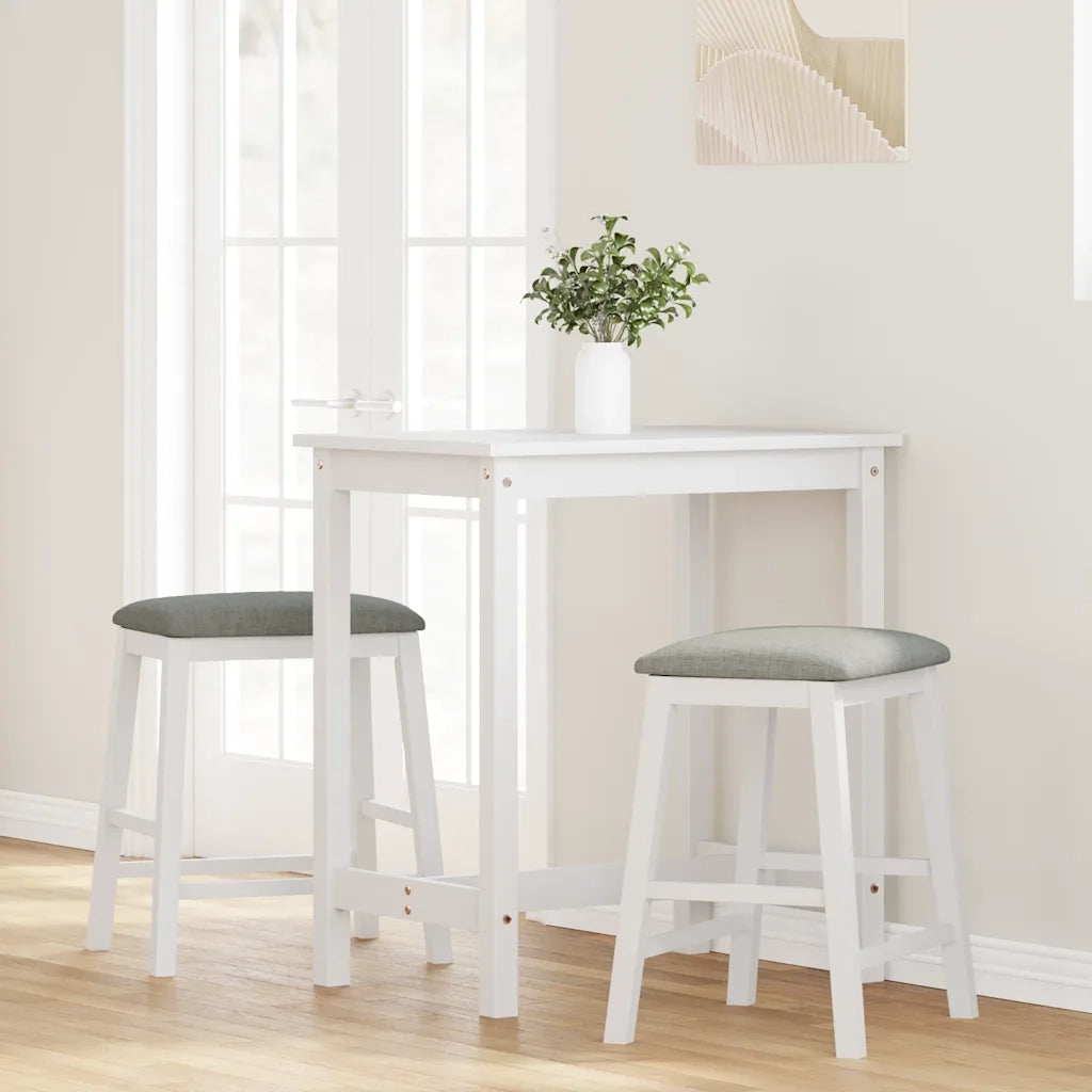 Sedie da Bar con Cuscini 2 pz Bianco Legno Massello di Hevea 4102580