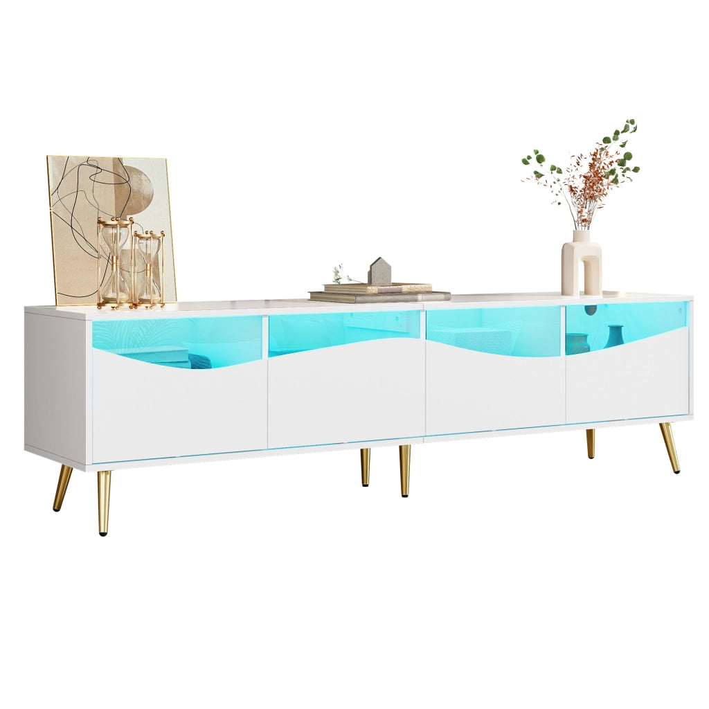 Mobile TV con LED ¨C MINIMAL ¨C Bianco/Oro, Vetro, 180x40x50 cm