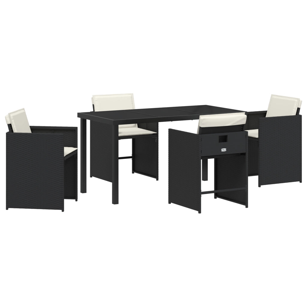 Set da Pranzo da Giardino 5 Pezzi con Cuscini Nero Polyrattan