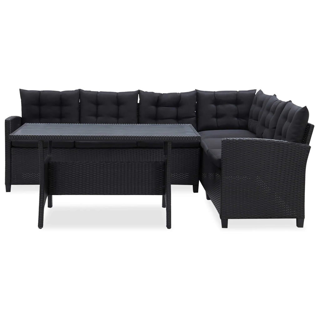 Set di mobili da esterno Nero polyrattan