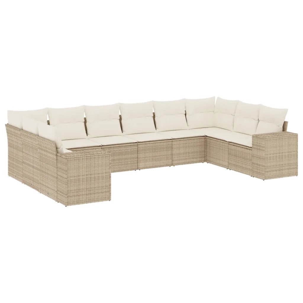 Set Divano da Giardino 10 pz con Cuscini Beige in Polyrattan 3255405