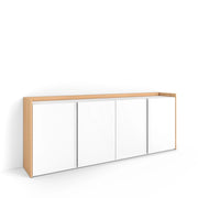Credenza, Mobile, Cucina, 207x80x35 cm, 4 Porte, grande stoccaggio, Bianco e Rovere soft