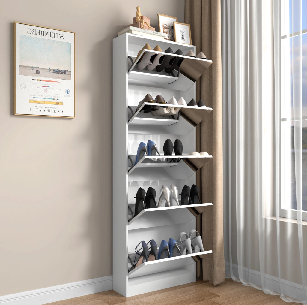 Scarpiera ultrassottile con specchio a figura intera 185 cm in MDF; bianca