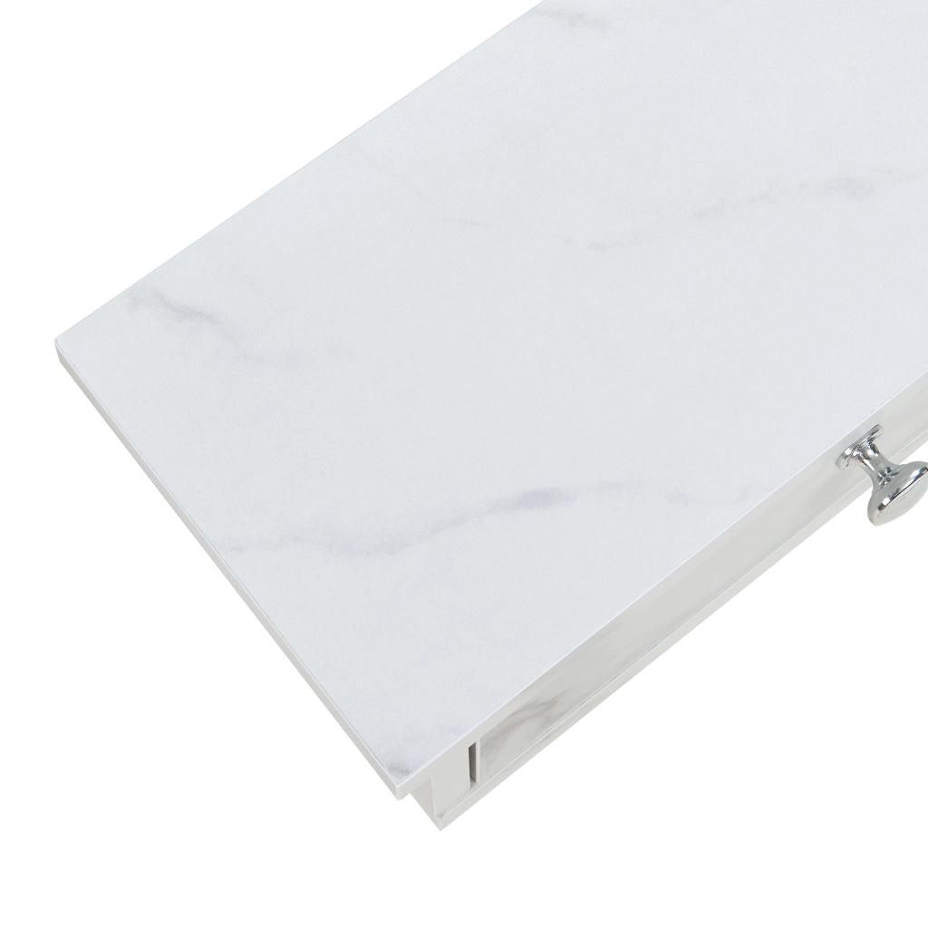 Mensola da Parete Geeste Comodino Sospeso con 2 Cassetti 60 x 15 x 10 cm - Effetto Marmo Bianco [en.casa]