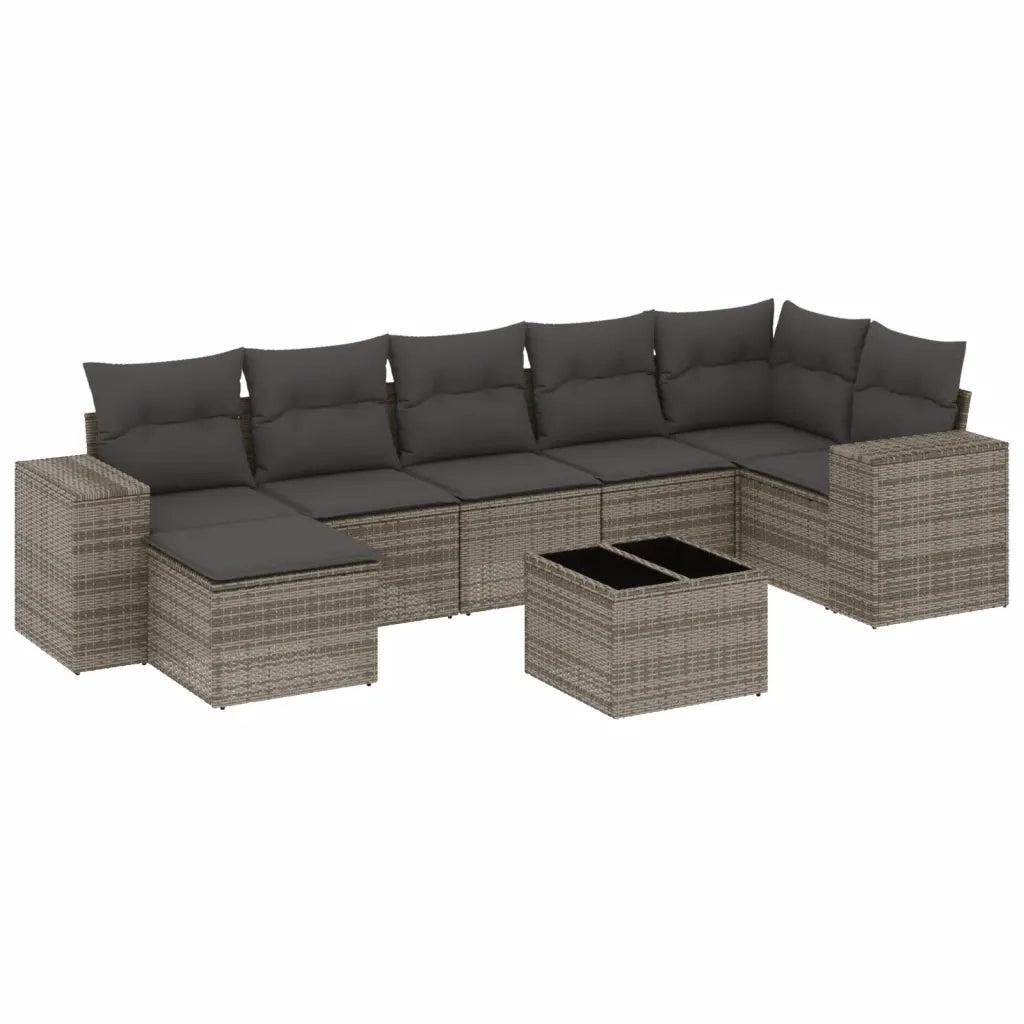 Set Divano da Giardino 8 pz con Cuscini Grigio in Polyrattan