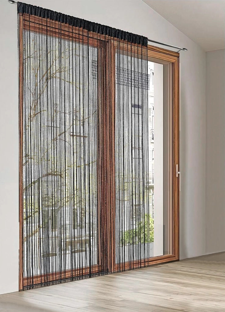 Tenda a Fili Elegante Per Porte Finestre Pannello 100x200 Cm Divisorio Camere Stanze Ambienti Nero