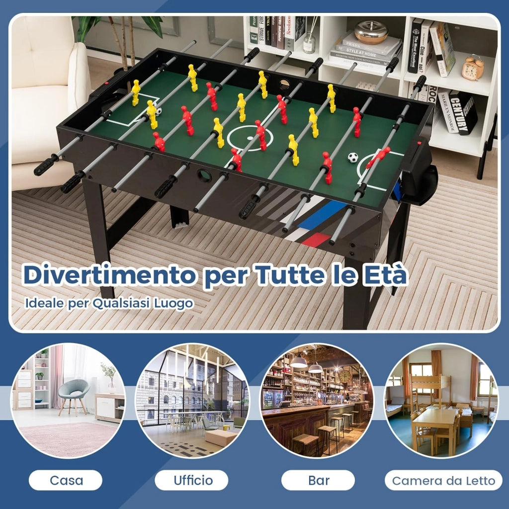 4 in 1 Tavolo da Gioco Multiuso, Tavolo da Calcio Balilla con Biliardo Hockey e Ping Pong, Set di Giochi con Accessori per Casa Feste Bar, 125x97x83 cm