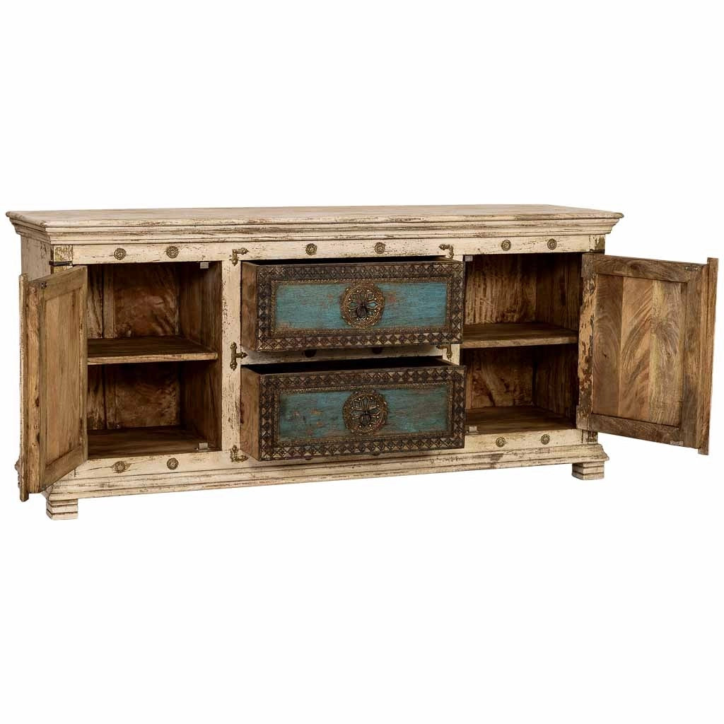Credenza in legno artigianale, 165x45x76h cm, bianco