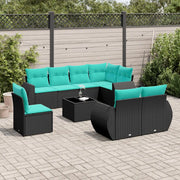 Set Divani da Giardino 9 pz con Cuscini Nero in Polyrattan 3221646