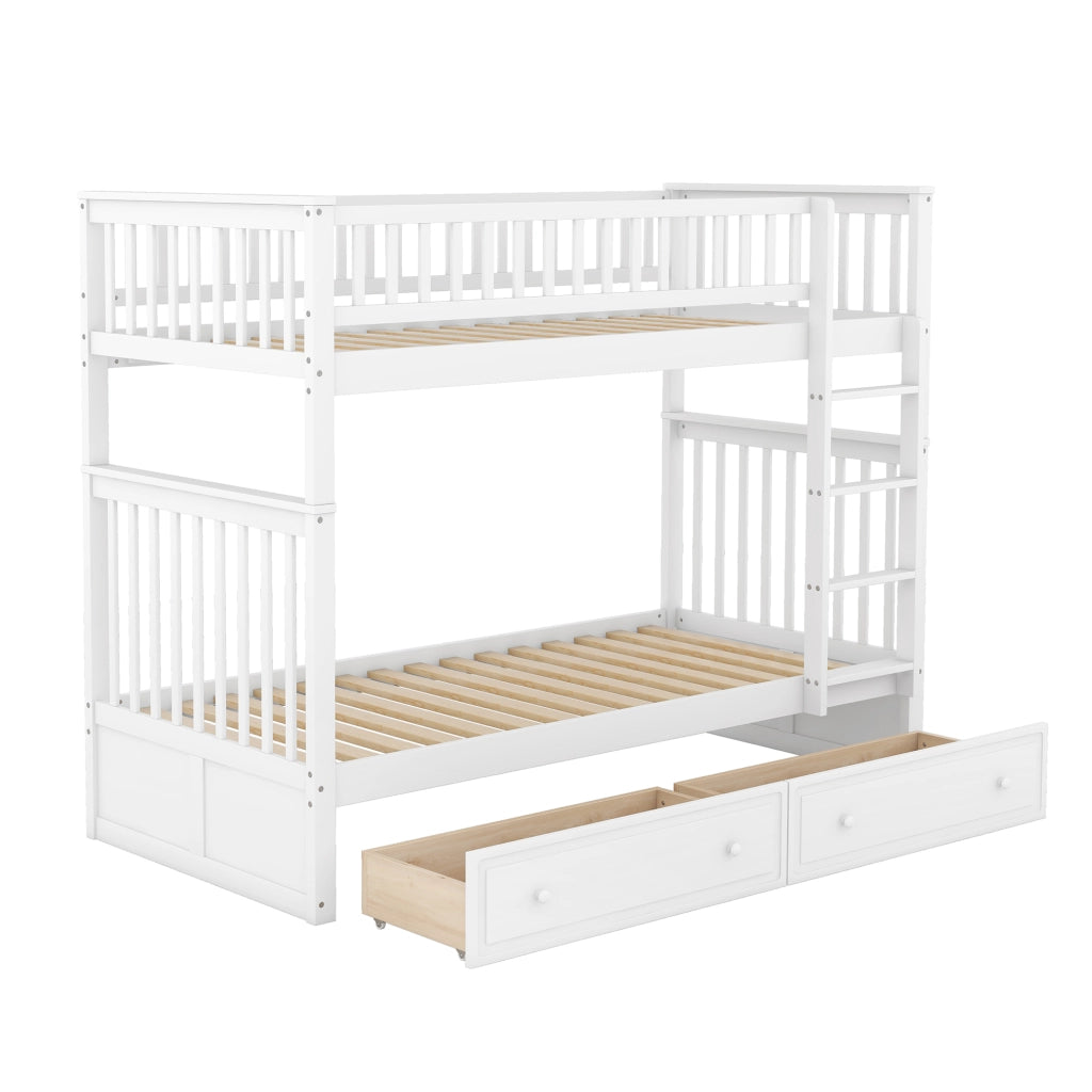 Letto a castello funzionale in pino bianco 90x200 cm