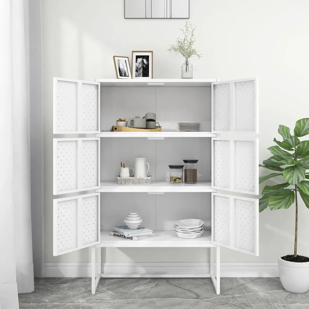 Credenza Alta Bianca 80x35x135 cm in Acciaio 335878