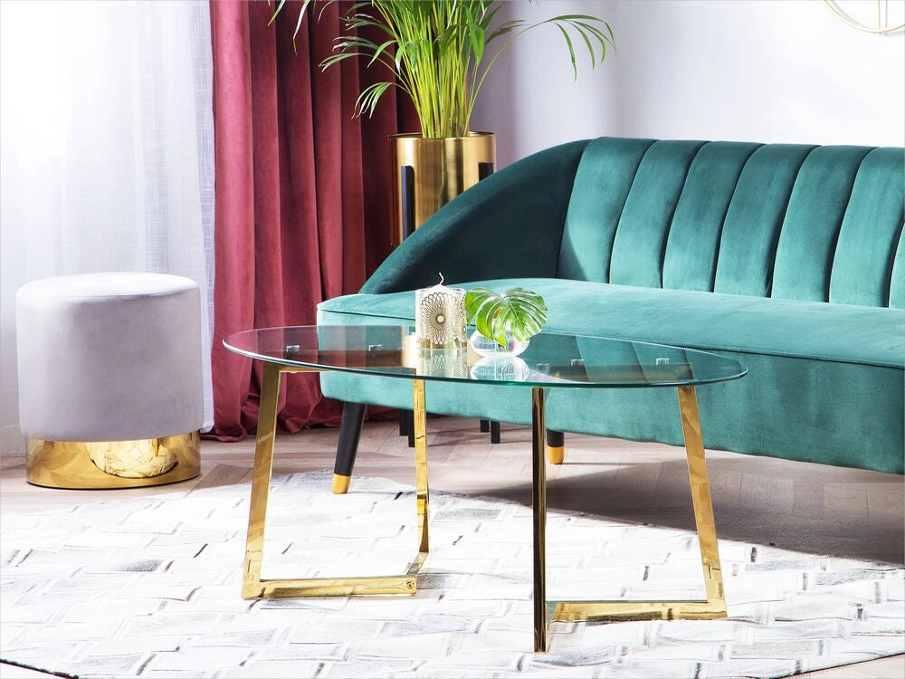 Tavolino dorato Vetro 120 x 60 cm Gambe in Metallo stile Moderno