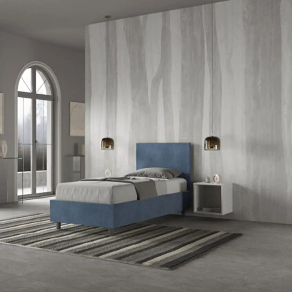 Letto singolo senza rete imbottito 80x190 microfibra blu Adele