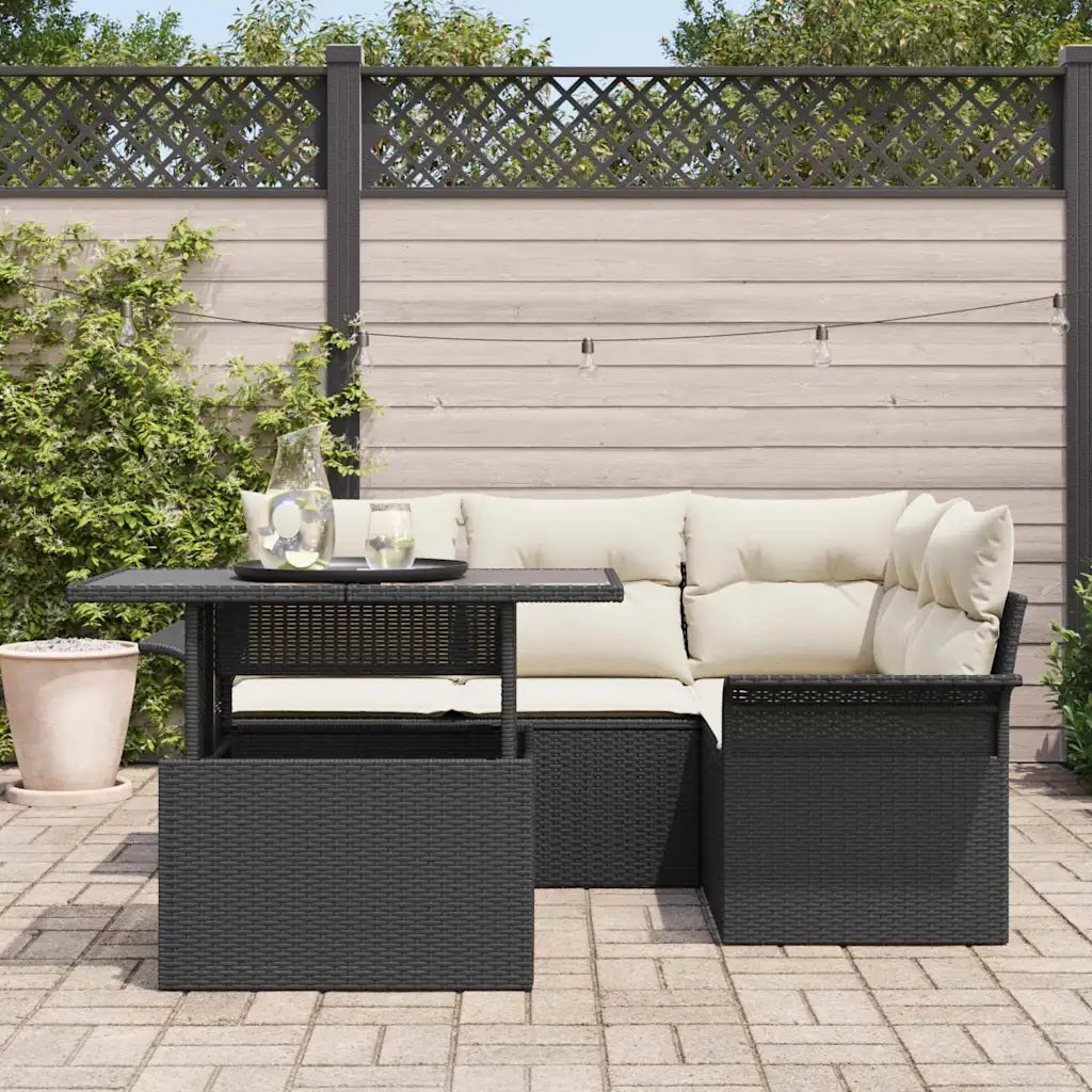 Set Divano da Giardino con cuscino 5 pcs Nero Poly Rattan 3348273