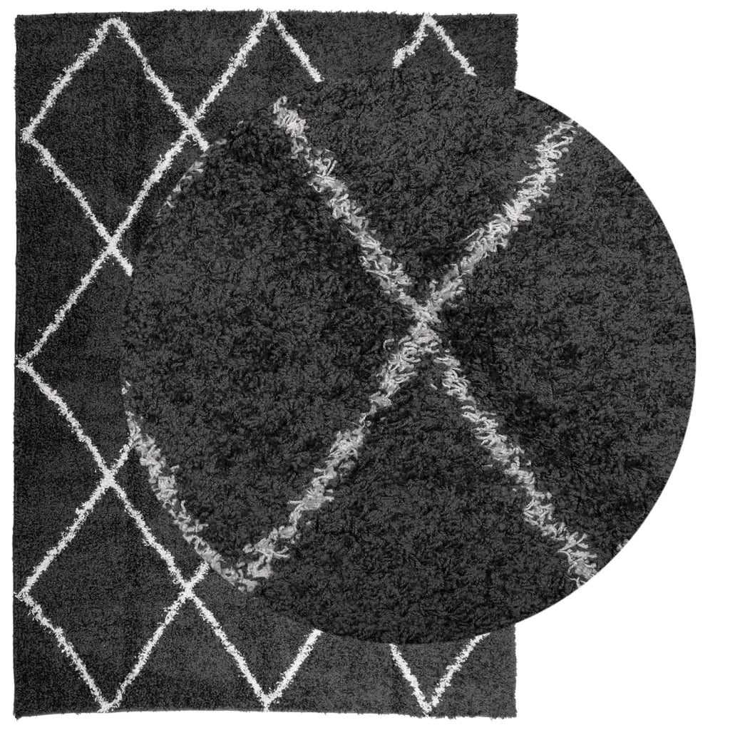 Tappeto Shaggy a Pelo Lungo Moderno Nero e Crema 200x280 cmcod mxl 89933